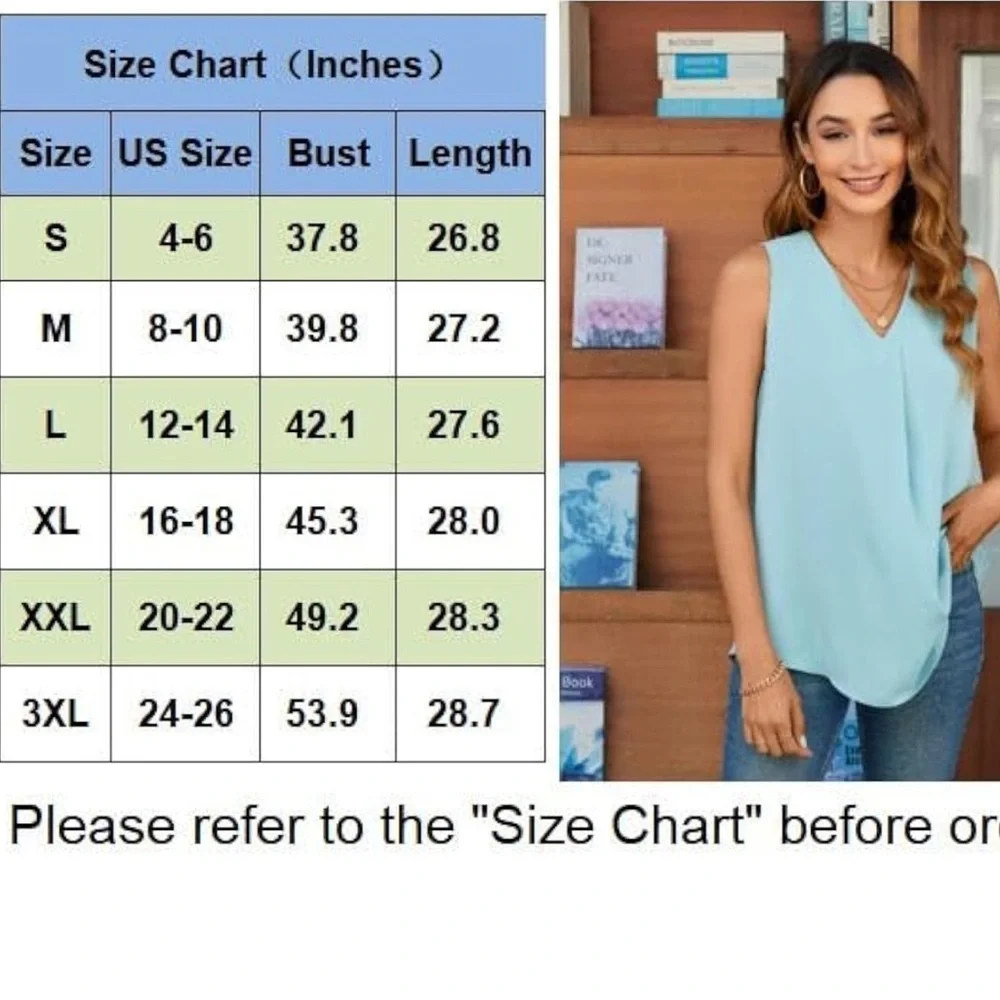 Ladies Summer Tops, Dressy Chiffon Blouses V Neck Sleeveless Tunic Tops XL - Picture 3 of 3